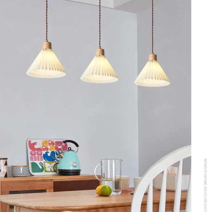 Nordic Pleated Bedside Chandelier Solid Wood Household Bedroom Dining Room B&amp;B Minimalist Creative