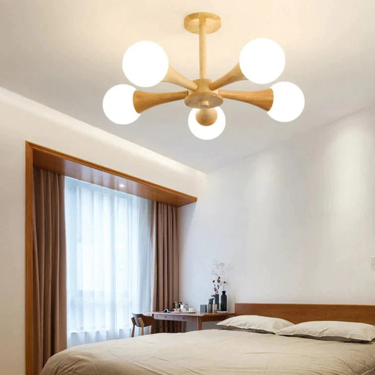 Nordic Log Dining Chandelier Solid Wood Bedroom Small Living Room Lights Wooden Lamps Pendant