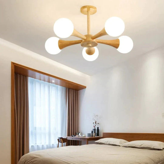 Nordic Log Dining Chandelier Solid Wood Bedroom Small Living Room Lights Wooden Lamps Pendant