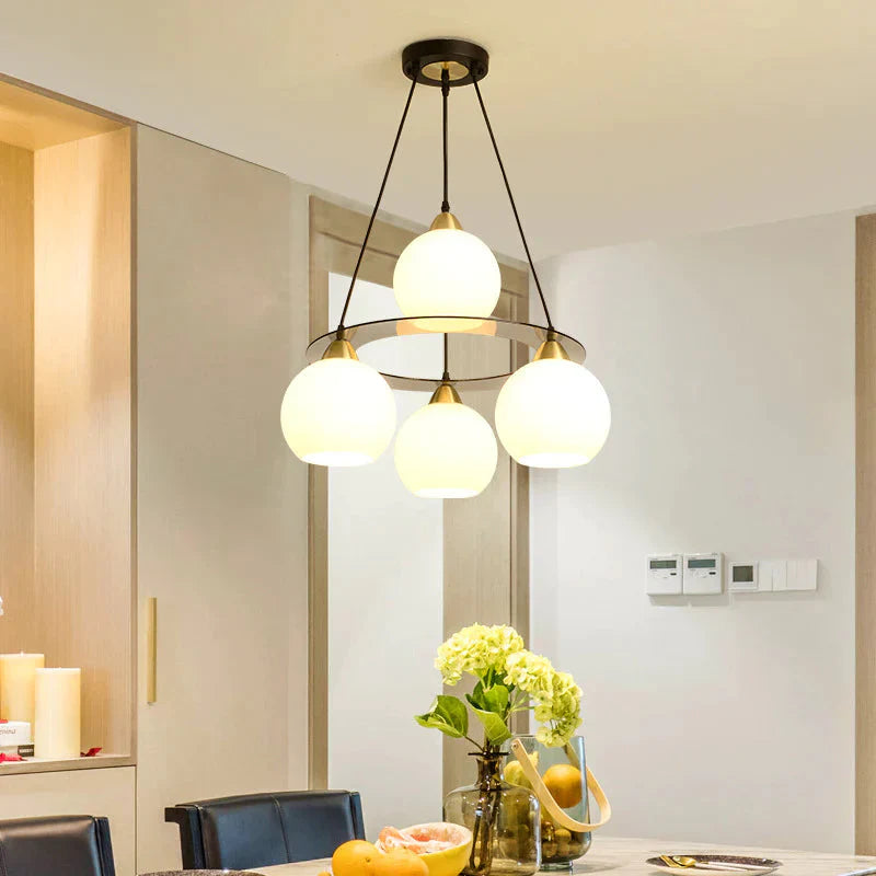 Restaurant Simple And Creative Chandelier Led Lamp Four Head Round Dining Room Living Bar Pendant
