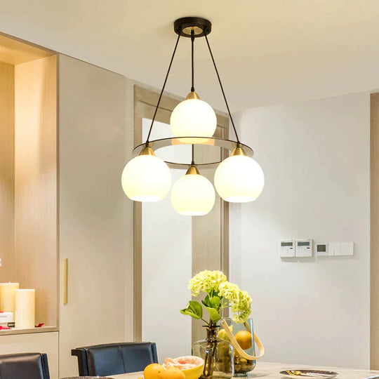 Restaurant Simple And Creative Chandelier Led Lamp Four Head Round Dining Room Living Bar Pendant