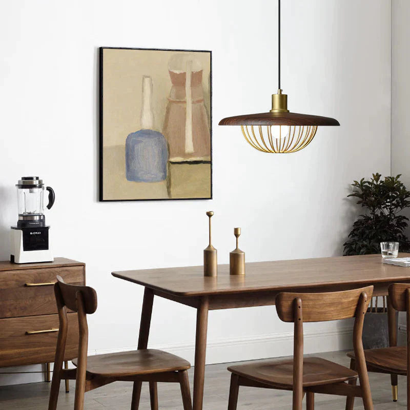 Nordic Hat Chandelier Japanese Shadow Homestay Walnut Round Restaurant Bar Dining Pendant
