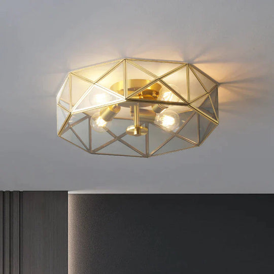 Nordic Simple Room Living Copper Round Ceiling Lamp