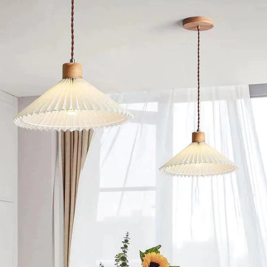 Nordic Pleated Bedside Chandelier Solid Wood Household Bedroom Dining Room B&amp;B Minimalist Creative
