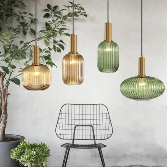 Nordic Creative Bar Restaurant Chandelier Simple Striped Lantern Single Online Celebrity Glass