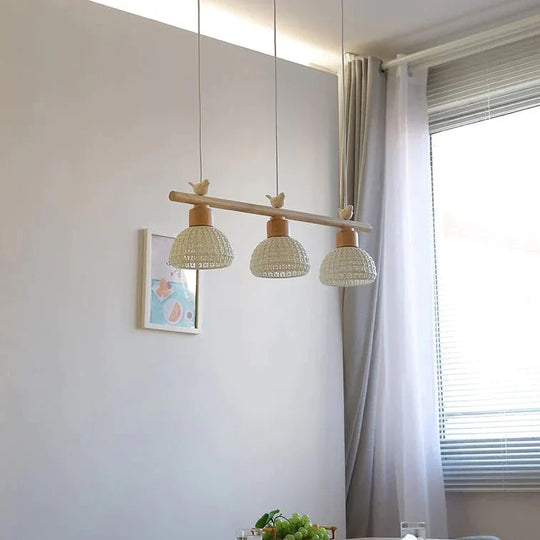 Dining Room Chandelier Three Solid Wood Table Bar Hanging Lamp Bedside Pendant