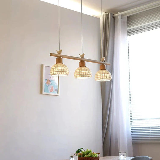 Dining Room Chandelier Three Solid Wood Table Bar Hanging Lamp Bedside D / 3 Heads Pendant