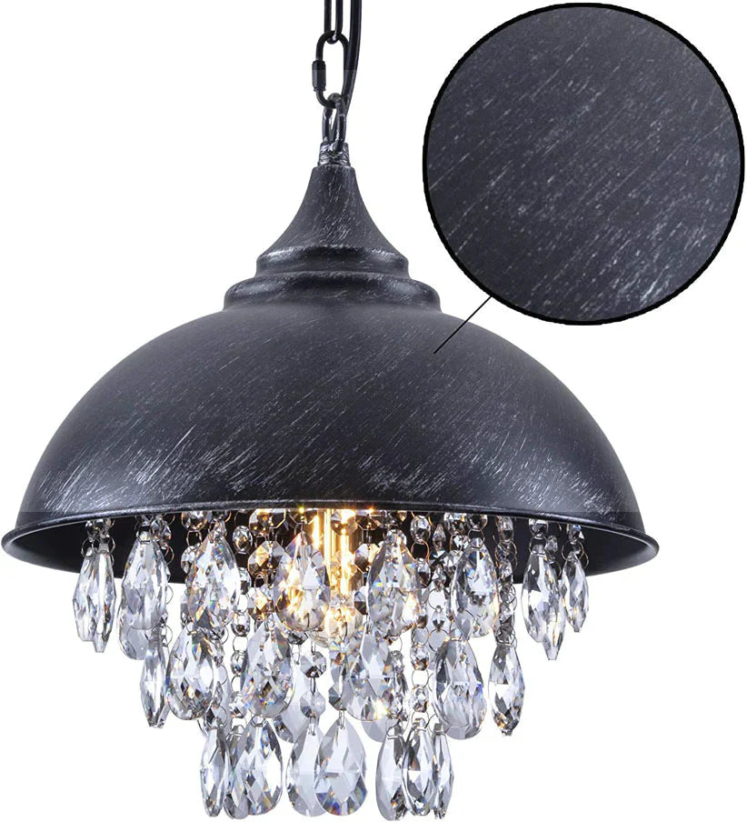 Retro Bar Coffee Restaurant Led Simple Wrought Iron Lid Crystal Lamp Chandelier Pendant