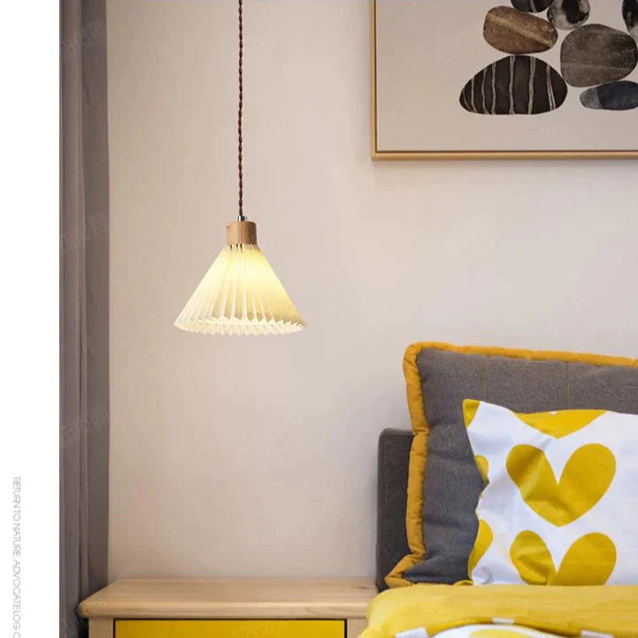 Nordic Pleated Bedside Chandelier Solid Wood Household Bedroom Dining Room B&amp;B Minimalist Creative