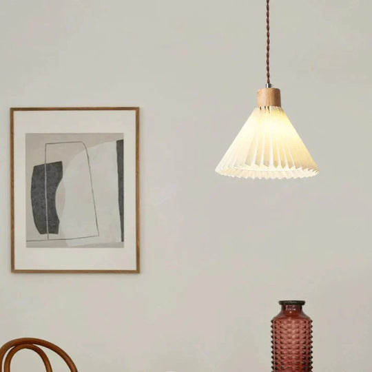 Nordic Pleated Bedside Chandelier Solid Wood Household Bedroom Dining Room B&amp;B Minimalist Creative