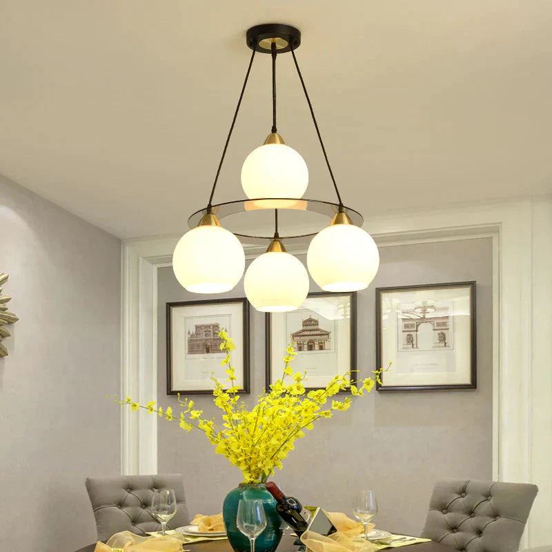 Restaurant Simple And Creative Chandelier Led Lamp Four Head Round Dining Room Living Bar Pendant