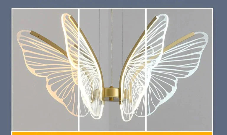 Led Iron Butterfly Three Color Dimming Glass Chandelier Pendant