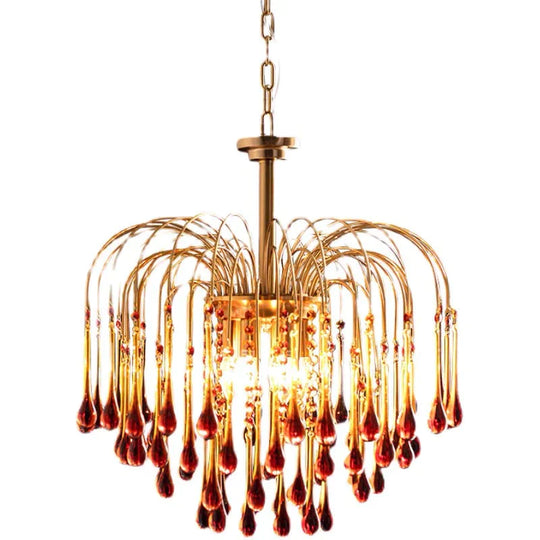 Retro Water Drop French Light Luxury Living Room Bedroom American Glass Chandelier Pendant
