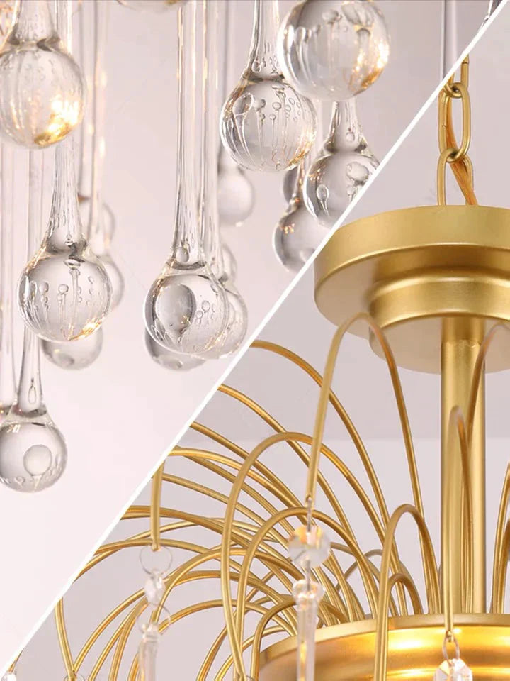Retro Water Drop French Light Luxury Living Room Bedroom American Glass Chandelier Pendant