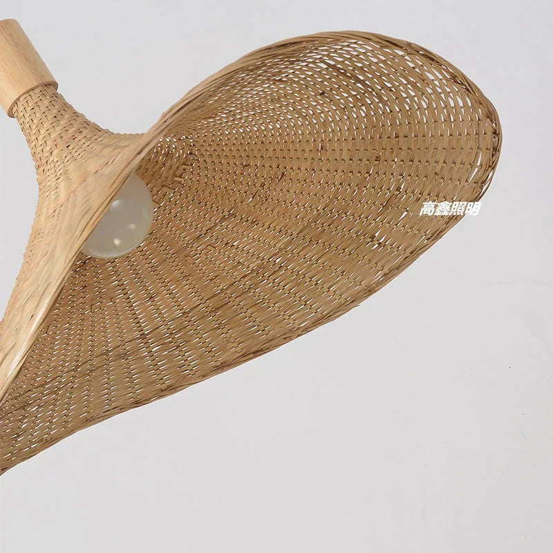 Bamboo Chandelier Rattan Straw Hat Lamp Stair Pendant