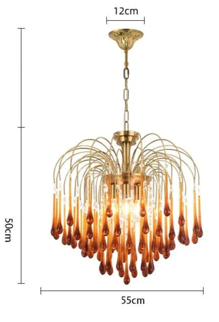 Retro Water Drop French Light Luxury Living Room Bedroom American Glass Chandelier Dia75Cm / Warm