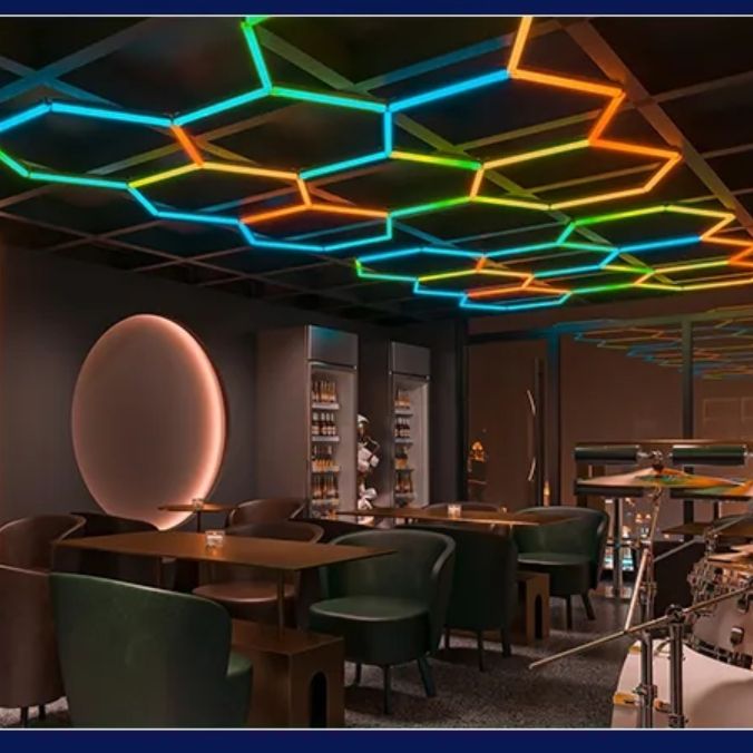 Colorful Decoration Gaming Rhythm Dancing Light Led Hexagon For Garage Gym Workshops Carwash