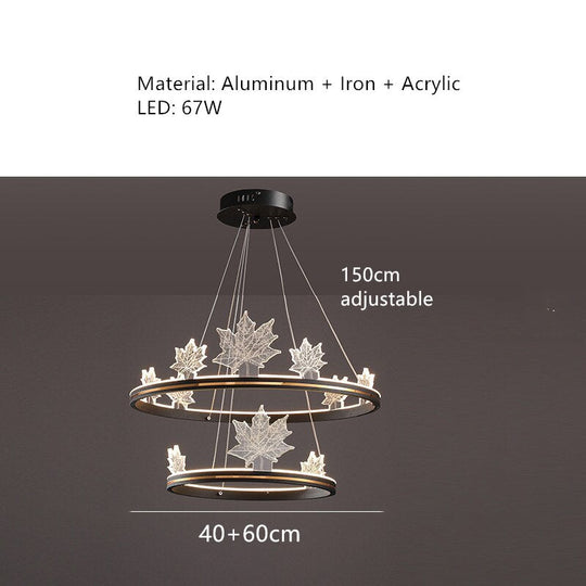 Modern Aluminum Ring Pendant Lights Dimming Foyer Restaurant Bedroom Hanging Lamp Acrylic Leaves