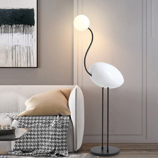 Nordic Minimalist Flamingo Glass Shade Led Floor Lamp - Stylish Living Room And Bedroom Lighting