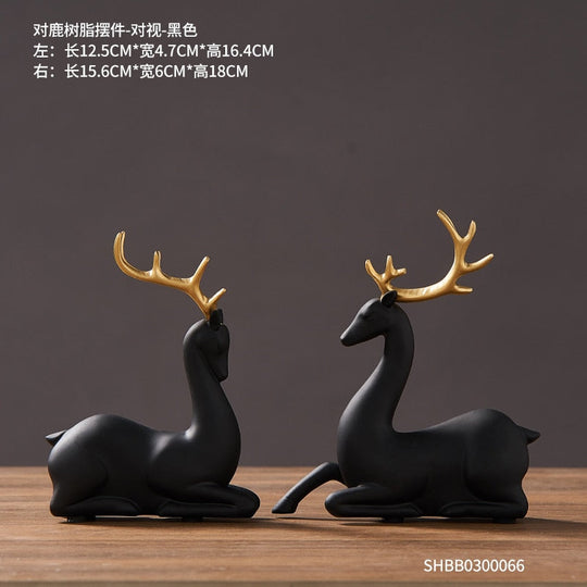 2 Piece - Luxury Golden Horse And Elk Figurines: Resin Animal Sculpture For Elegant Home Decor F -