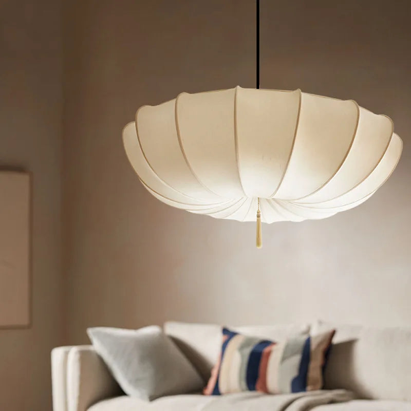 Amelie French Cream Bedroom Chandelier - Japanese Style Fabric Pendant Lamp For Living And Dining