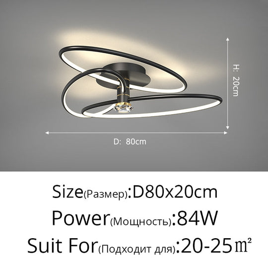 Postmodern Nordic Creative Rotatable Living Room Ceiling Light B Black D80X20Cm 84W / 3 Colors No