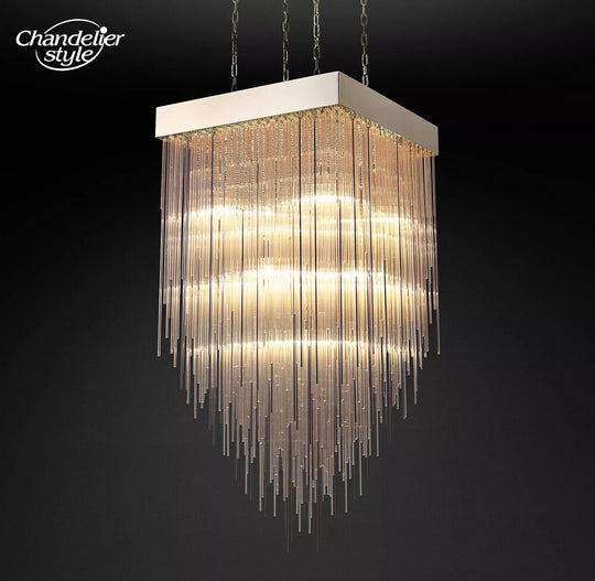 Cascada Square Chandeliers Modern Vintage Led Tassel Glass Brass Chrome Black Pendant Lights Living