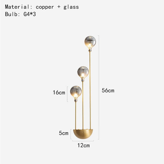 Modern Gray Glass G4 Wall Lamp Gold Black Copper Bedroom Living Room Aisle Dining Minimalist