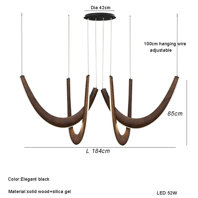 Luxury Hand - Crafted Black Wood Pendant Light - Designer Chandelier For Elegant Room Decor B