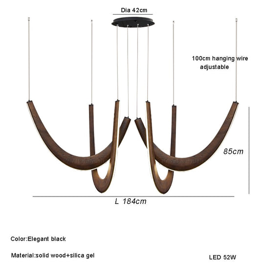 Luxury Hand - Crafted Black Wood Pendant Light - Designer Chandelier For Elegant Room Decor B