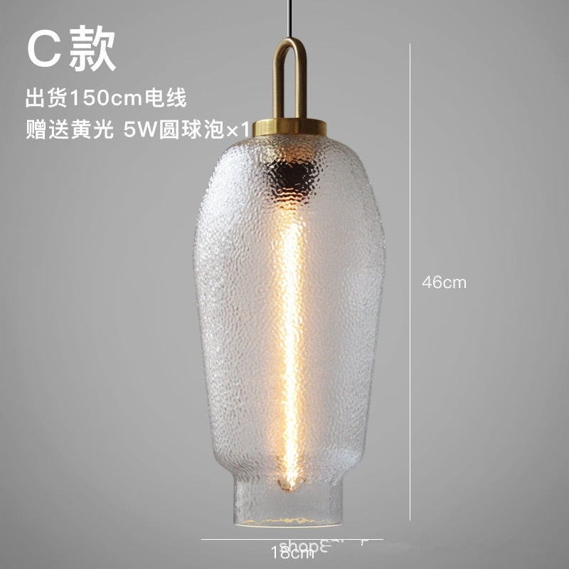 Nordic Modern Hand Blown Crater Pattern Glass Pendant Ceiling Light Fixture For Living Room Kitchen
