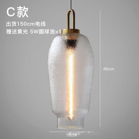 Nordic Modern Hand Blown Crater Pattern Glass Pendant Ceiling Light Fixture For Living Room Kitchen