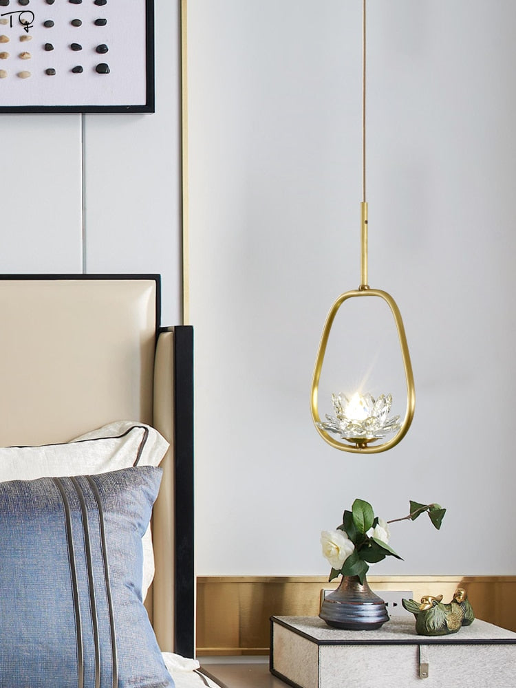Chinese Zen Art Crystal Lotus Pendant Lights Modern Luxury Led Hanging Lamp Home Decor Loft Salon