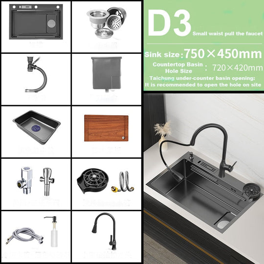Kitchen Sink 304 Stainless Steel Topmount Sink With Knife - Holder Multifunction Single Bowl Wash