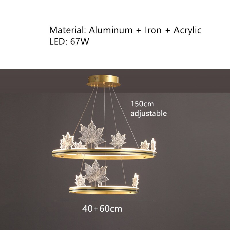 Modern Aluminum Ring Pendant Lights Dimming Foyer Restaurant Bedroom Hanging Lamp Acrylic Leaves