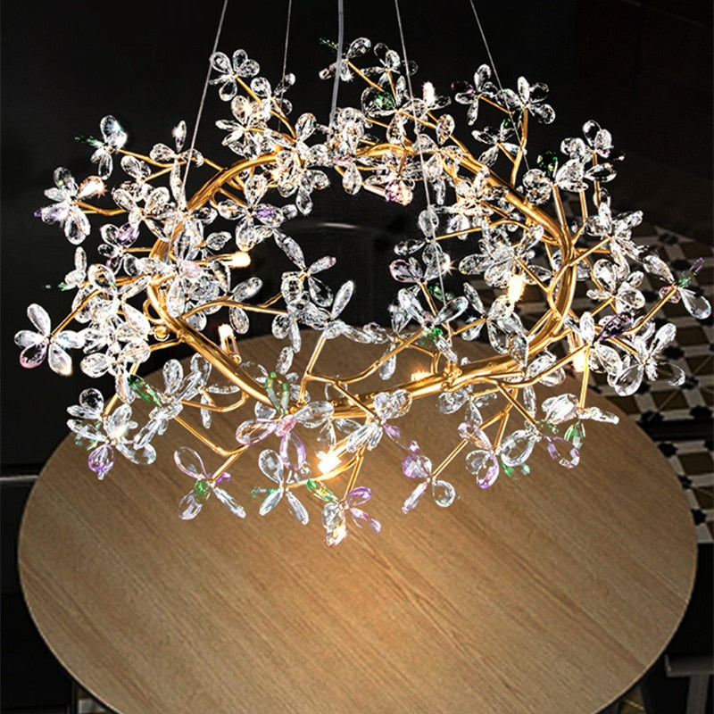 Liana French Crystal Gold Pendant Lamp For Dining &amp; Villas Chandelier