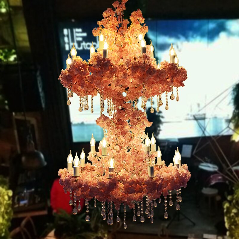 Simulation Fiower Big Pendant Light Theme Restaurant Hot Pot Hotel Lobby Peach Blossom Plant