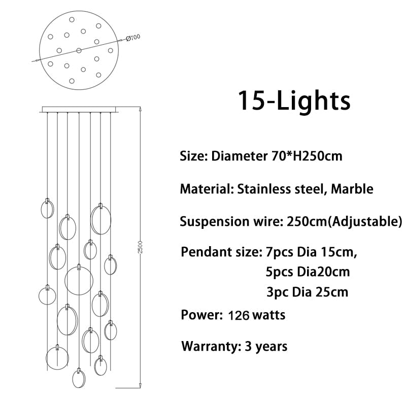 Luxury Marble Led Chandelier For Staircase Large Lobby Hallway Light Fixture Modern Home Decor Long