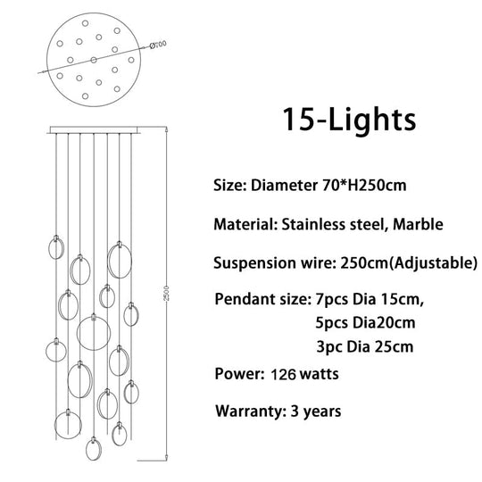 Luxury Marble Led Chandelier For Staircase Large Lobby Hallway Light Fixture Modern Home Decor Long