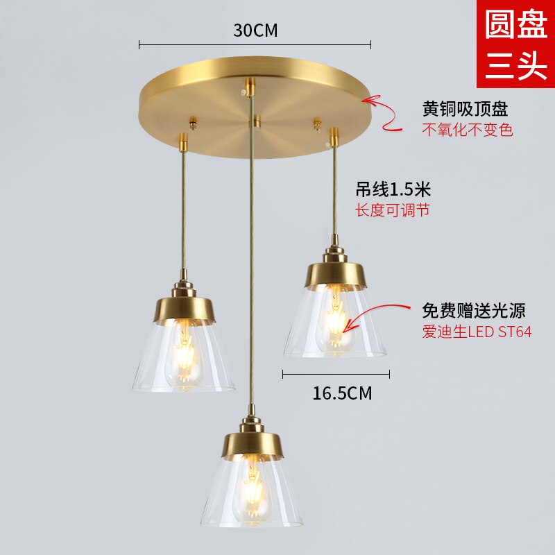 Nordic Individual Retro Vintage Copper Glass Pendant Lights Post - Modern Simple Kitchen Fixtures