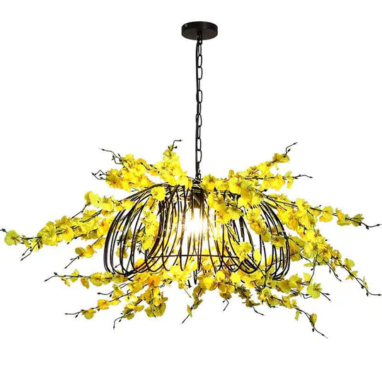 Small Fresh Simulation Light Yellow Flower Chandelier Theme Music Restaurant Clear Bar Decoration