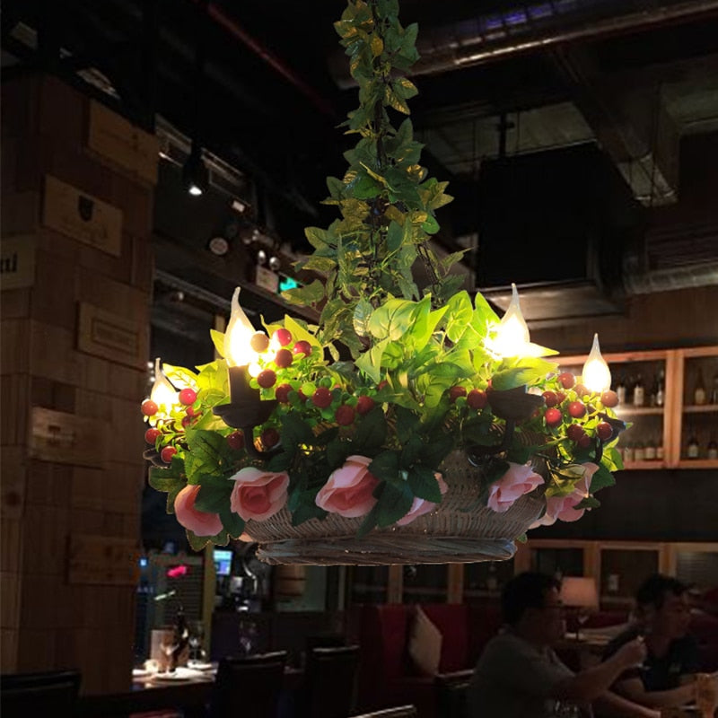 Small Fresh Simulation Flower Potted Plant Pendant Light Music Restaurant Bar Front Desk Shop