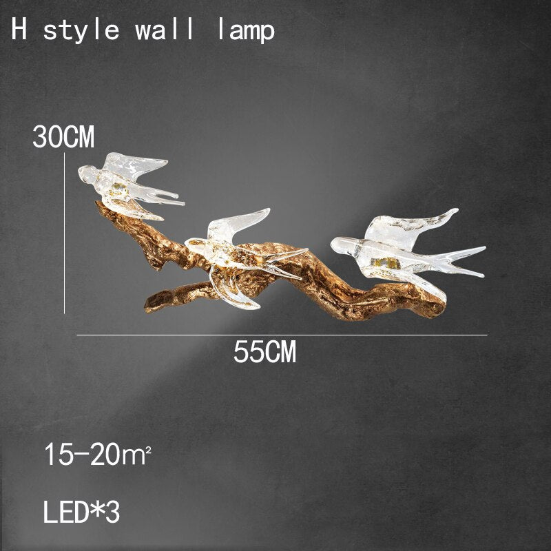 Branches Copper Chandelier Lustre Hanging Lamps For Ceiling Modern Suspension Bird Crystal