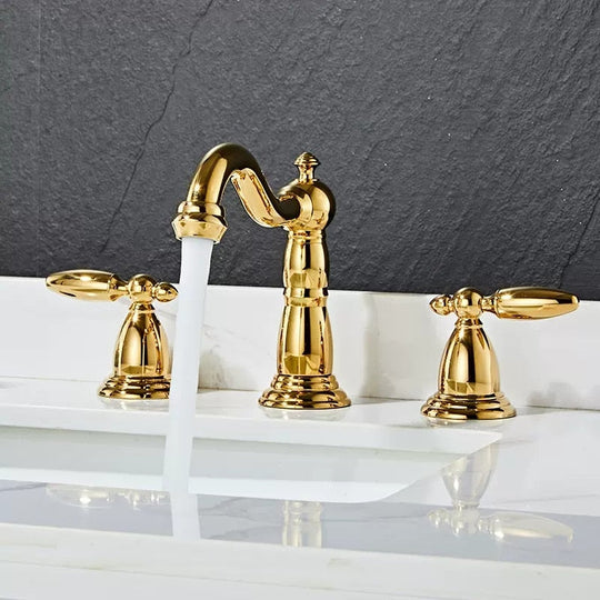 Basin Faucet Brass Rose Gold Widespread Bathroom Antique Sink Faucets 3 Hole Hot And Cold Water Tap