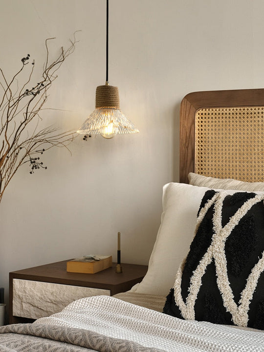 Designer Industrial Glass Hemp Rope Pendant Lights Led E27 Individual Hanging Lamp Loft Decor