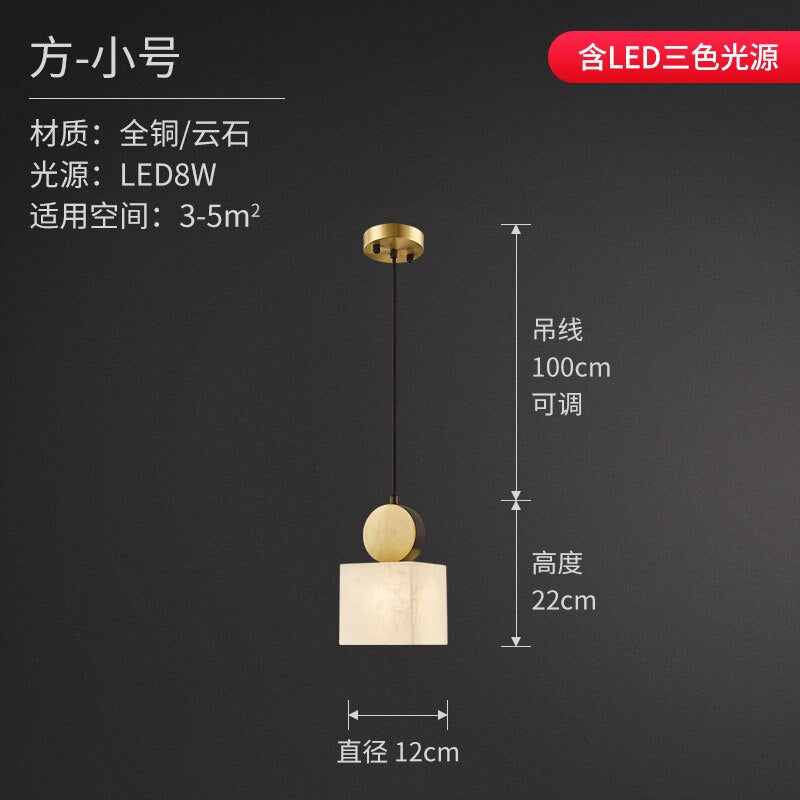 Nordic Luxury Marble Light Copper Hanging Lamp Simple Classical Decor Bedroom Bedside Living Room