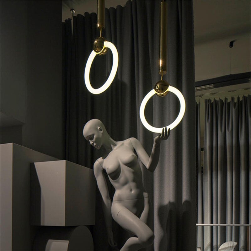 Post - Modern Creative Lustre Gold Circle Ring Pendant Lights Restaurant Art Decor Sofa Living Room