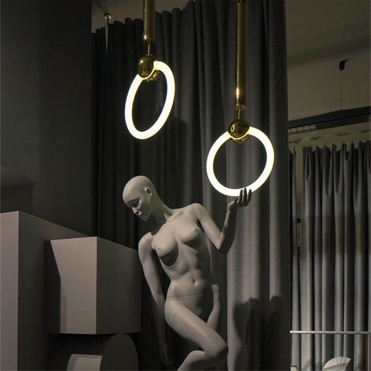 Post - Modern Creative Lustre Gold Circle Ring Pendant Lights Restaurant Art Decor Sofa Living Room