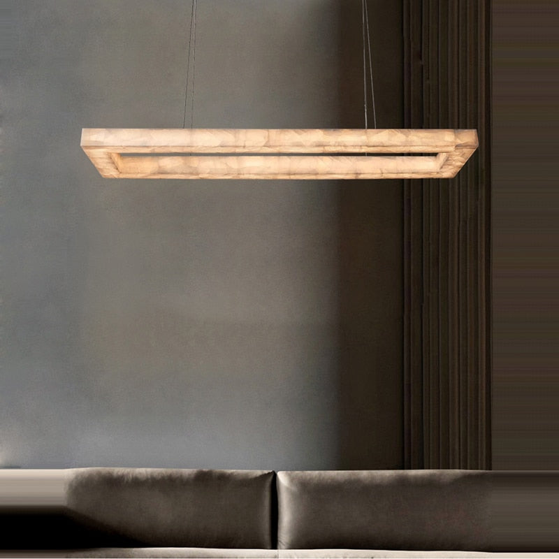 Retro American Rectangular Led Marble Black Ceiling Chandelier Lighting Lustre Suspension Luminaire