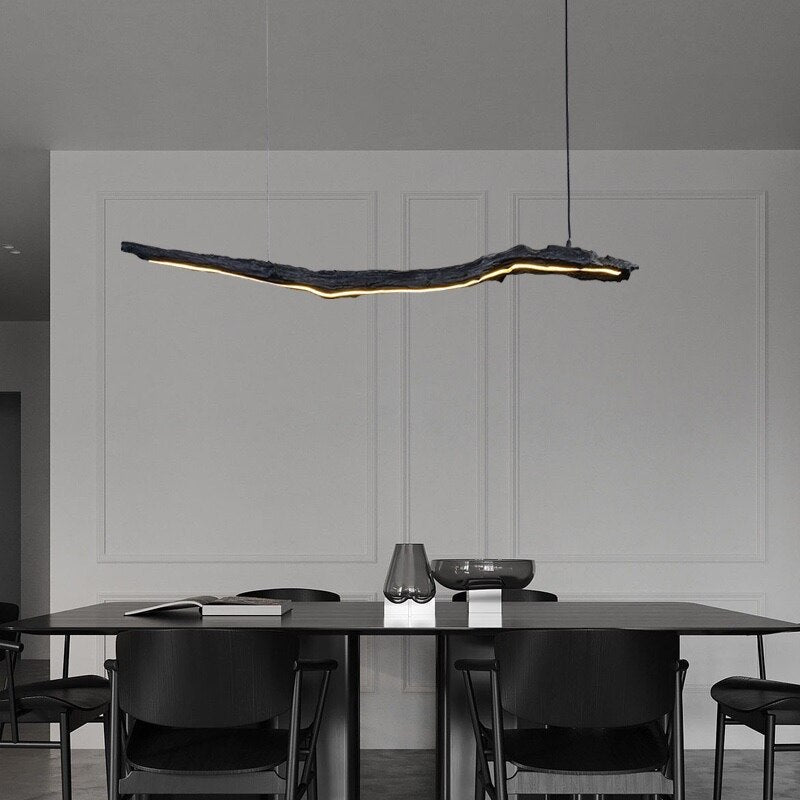 Nordic Personality Led Strip Chandelier - Black Wabi - Sabi Hanging Lamps For Restaurants Offices